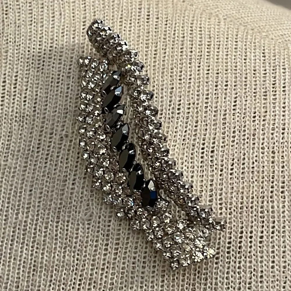 Vintage Rhinestone Clear & Gunmetal Rhinestone Brooch